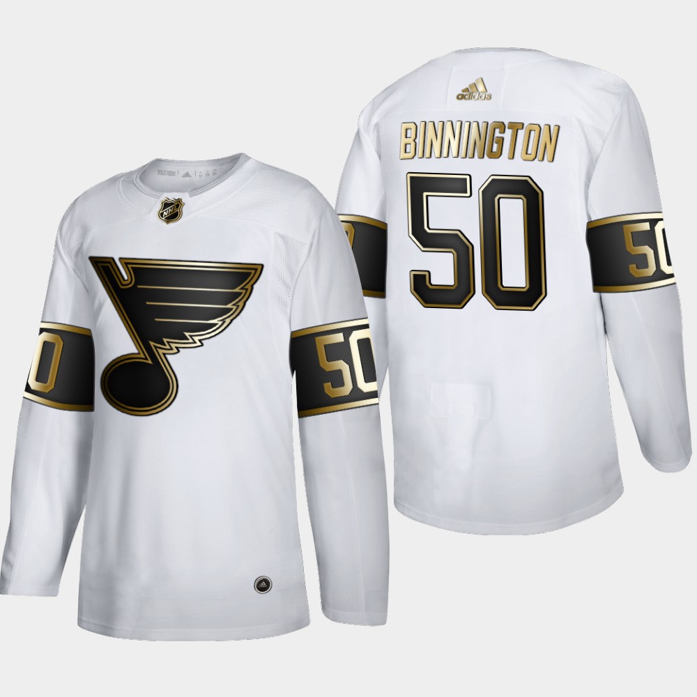 St. Louis Blues #50 Jordan Binnington Men Adidas White Golden Edition Limited Stitched NHL Jersey